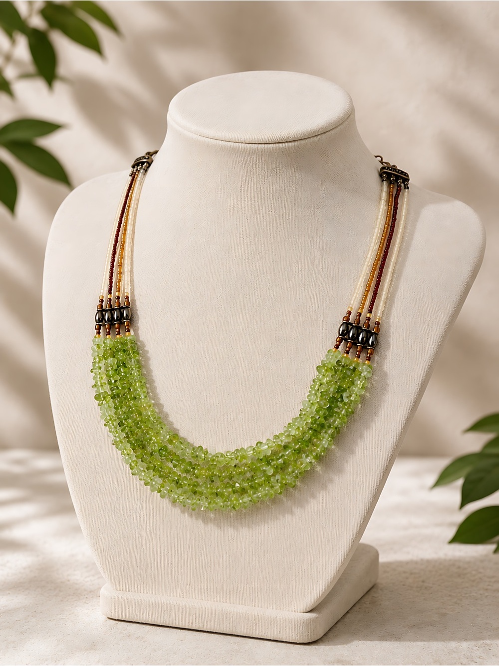 Vintage New Napure Artisan Signed Genuine Peridot Beaded Adjustable Necklace